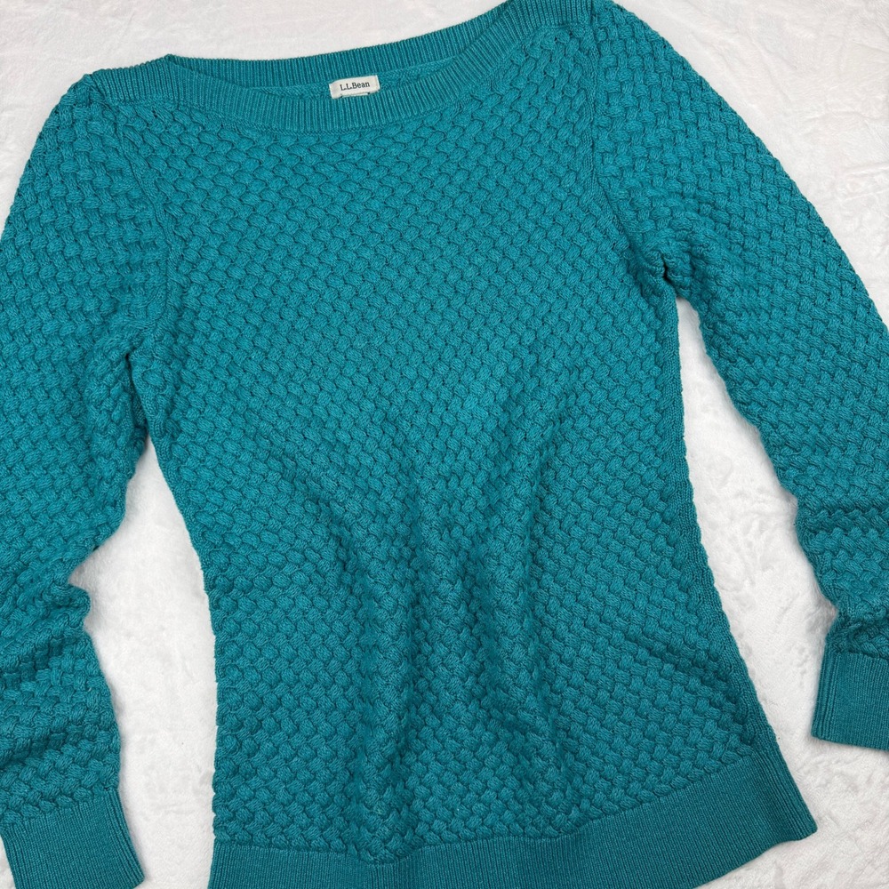 LL Bean Textured Cotton Boatneck Sweater Size Small Coastal Grandmother - Picture 2 of 8